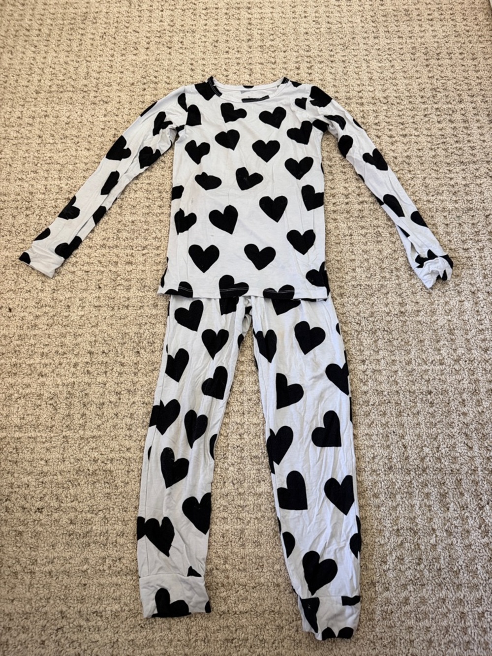 Kids Heart-Print Pajama Set - White & Black
